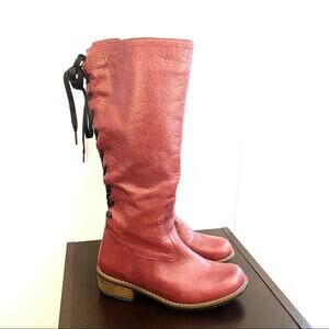 Wolky Hayden Leather Knee High Lace Up Back Tall  Boots Shoes Red Womens 6